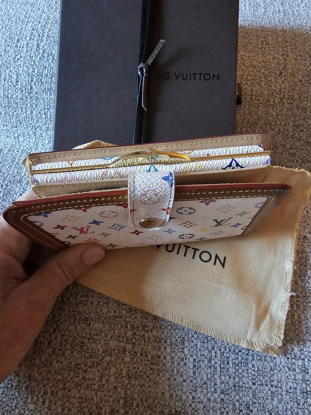 Louis Vuitton White Multicolor Monogram Compact Wallet with Brown Trim - Picture 6 of 9